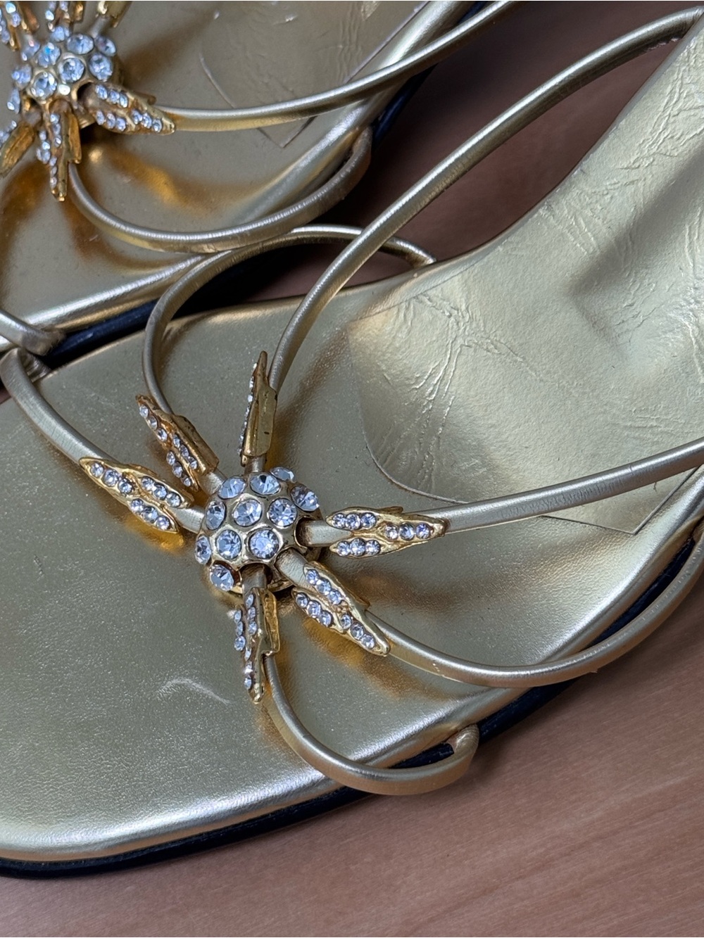 Gold Rhinestone Starburst Strappy Women's Sandals - Size EU 37